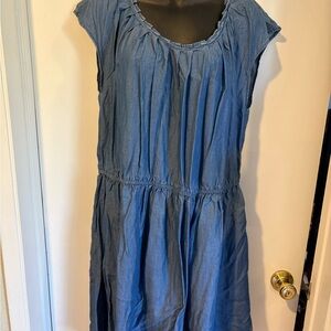 LC Lauren Conrad Chambray Dress Womens XXL Blue Good Cap Sleeve‎ Ruffle Tie Back